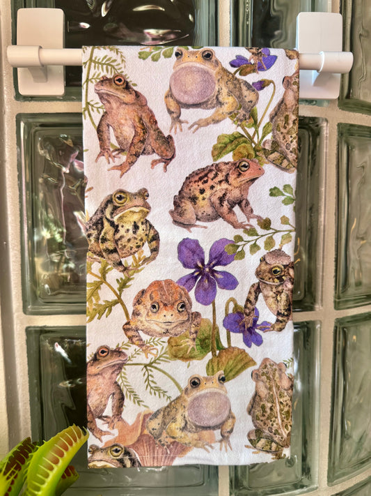 Watercolor Toad Pattern Tea Towel